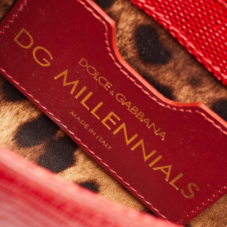 Pre Owned Dolce & Gabbana Red Lizard Embossed Leather DG Millennials Top Handle Bag