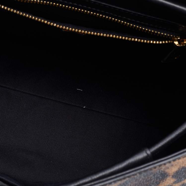 Pre Owned Dolce & Gabbana Black/Brown Leopard Print Coated Canvas and Leather Padlock Top Handle Bag