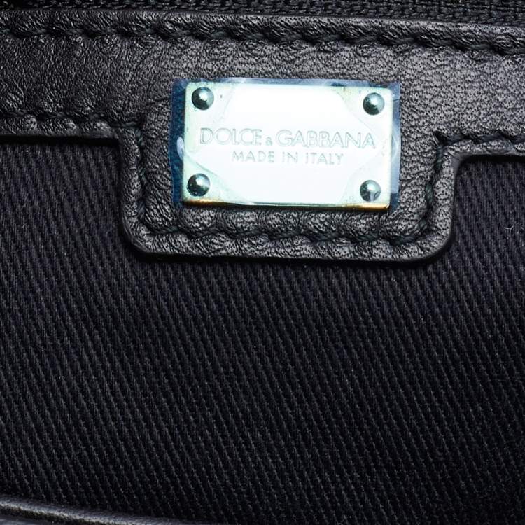 Pre Owned Dolce & Gabbana Black/Brown Leopard Print Coated Canvas and Leather Padlock Top Handle Bag
