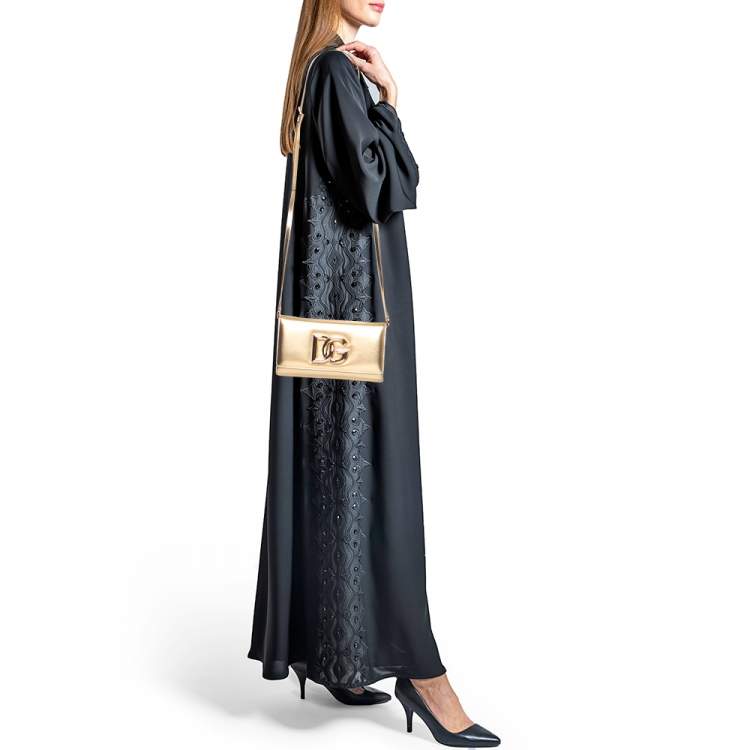 Pre Owned Dolce & Gabbana Gold Glossy Leather DG Logo Shoulder Bag