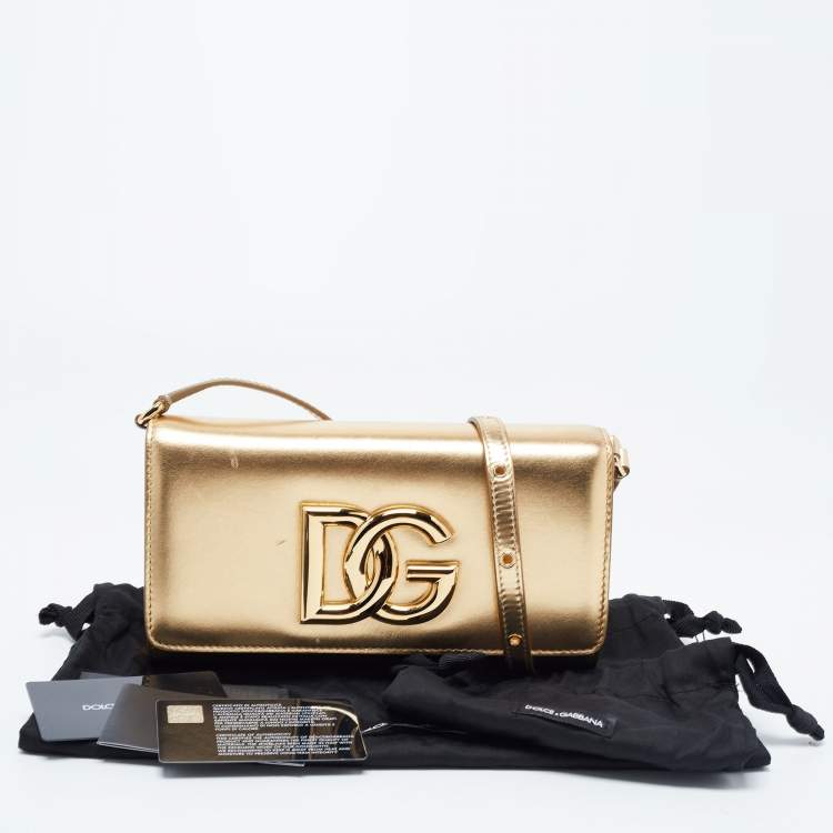 Pre Owned Dolce & Gabbana Gold Glossy Leather DG Logo Shoulder Bag