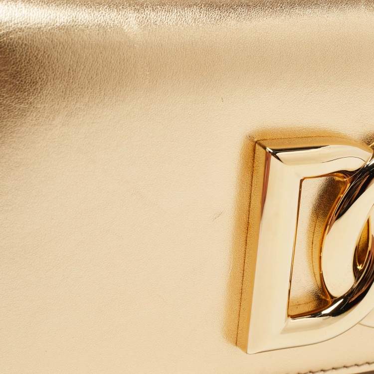 Pre Owned Dolce & Gabbana Gold Glossy Leather DG Logo Shoulder Bag