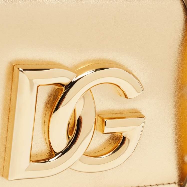 Pre Owned Dolce & Gabbana Gold Glossy Leather DG Logo Shoulder Bag