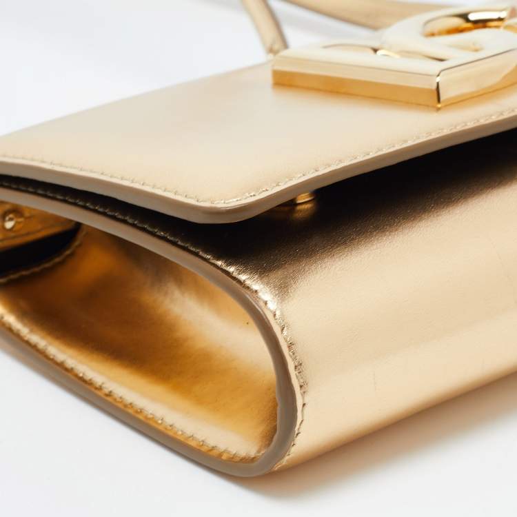 Pre Owned Dolce & Gabbana Gold Glossy Leather DG Logo Shoulder Bag