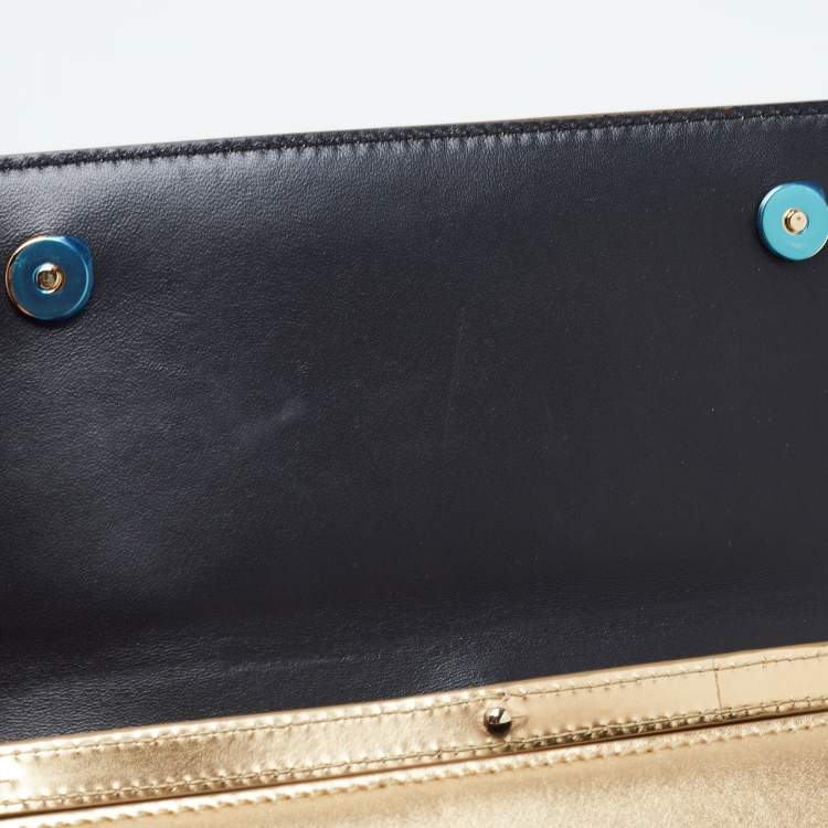 Pre Owned Dolce & Gabbana Gold Glossy Leather DG Logo Shoulder Bag