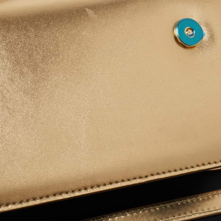 Pre Owned Dolce & Gabbana Gold Glossy Leather DG Logo Shoulder Bag