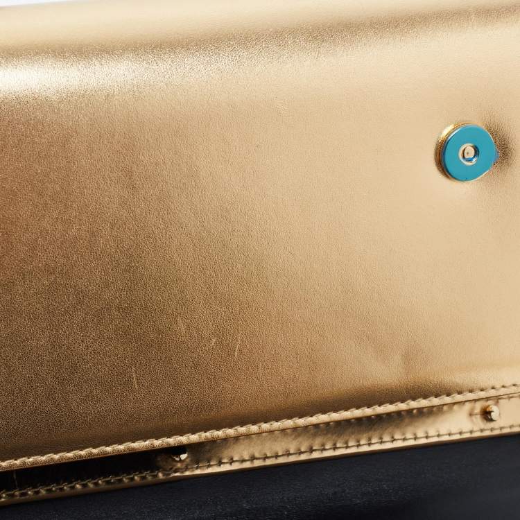 Pre Owned Dolce & Gabbana Gold Glossy Leather DG Logo Shoulder Bag