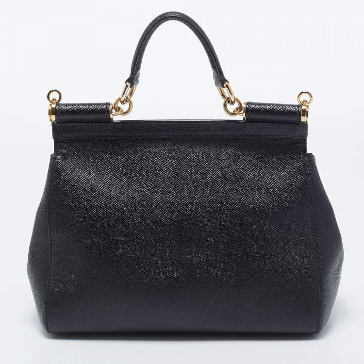 Pre Owned Dolce & Gabbana Black Leather Medium Miss Sicily Top Handle Bag