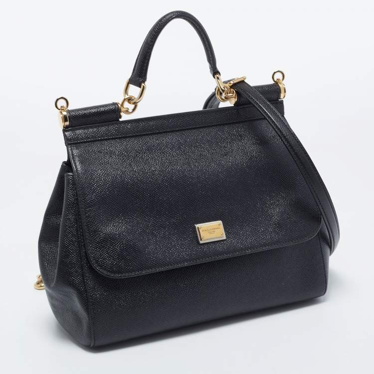 Pre Owned Dolce & Gabbana Black Leather Medium Miss Sicily Top Handle Bag