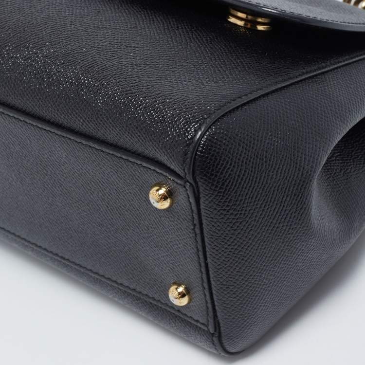 Pre Owned Dolce & Gabbana Black Leather Medium Miss Sicily Top Handle Bag