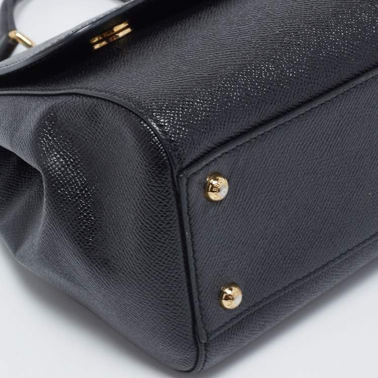 Pre Owned Dolce & Gabbana Black Leather Medium Miss Sicily Top Handle Bag