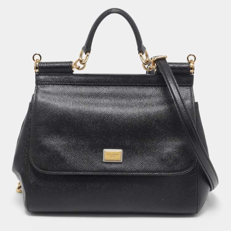 Pre Owned Dolce & Gabbana Black Leather Medium Miss Sicily Top Handle Bag
