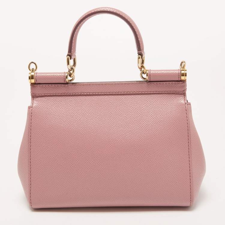 Pre Owned Dolce & Gabbana Light Pink Leather Small Miss Sicily Top Handle Bag
