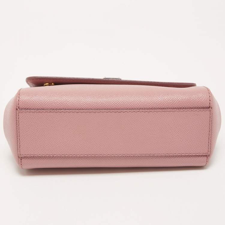 Pre Owned Dolce & Gabbana Light Pink Leather Small Miss Sicily Top Handle Bag