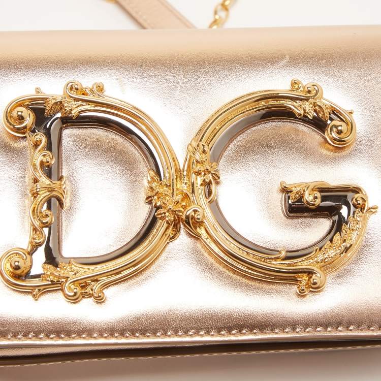 مملوكة مسبقًا Dolce & Gabbana Gold Leather Small DG Girls Shoulder Bag