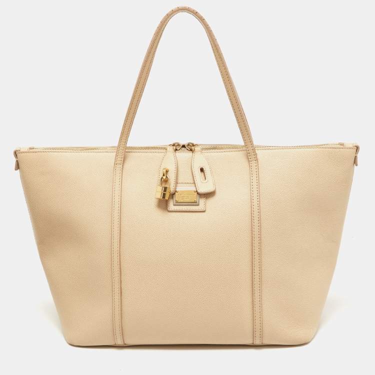 Pre Owned Dolce & Gabbana Beige Leather Miss Escape Zip Tote