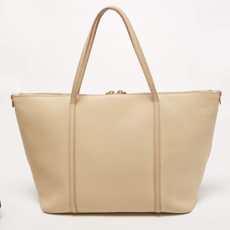 Pre Owned Dolce & Gabbana Beige Leather Miss Escape Zip Tote