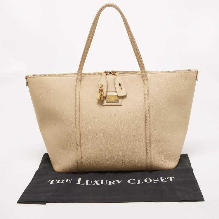 Pre Owned Dolce & Gabbana Beige Leather Miss Escape Zip Tote