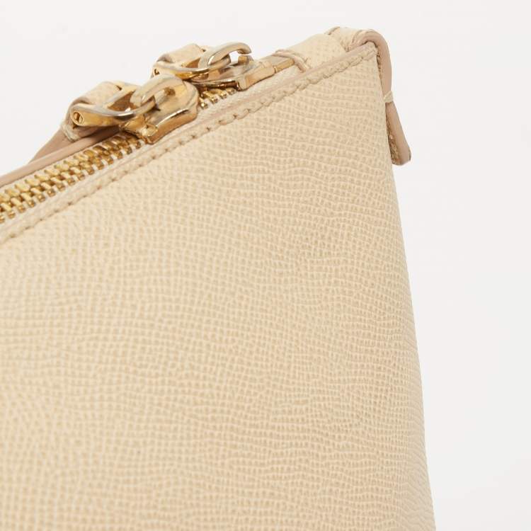 Pre Owned Dolce & Gabbana Beige Leather Miss Escape Zip Tote
