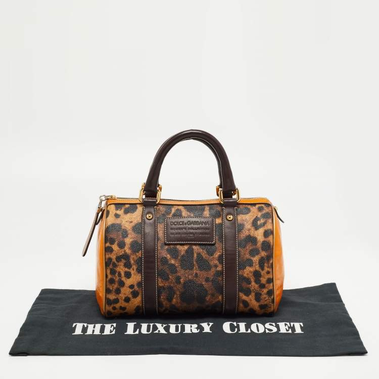 Pre Owned Dolce & Gabbana Brown/Yellow Leopard Print Coated Canvas and Leather Miss Escape Satchel
