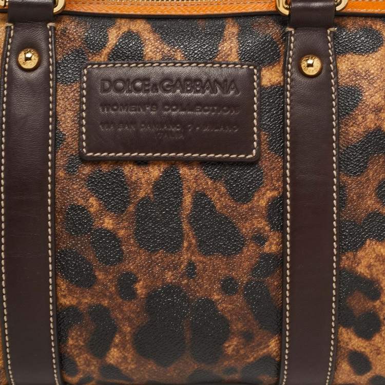 Pre Owned Dolce & Gabbana Brown/Yellow Leopard Print Coated Canvas and Leather Miss Escape Satchel