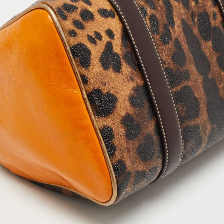 Pre Owned Dolce & Gabbana Brown/Yellow Leopard Print Coated Canvas and Leather Miss Escape Satchel