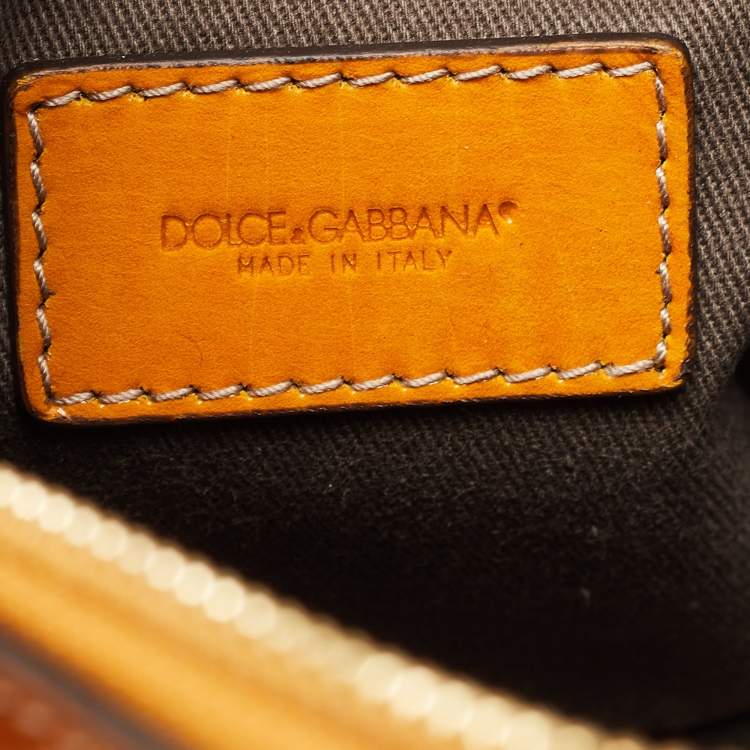 Pre Owned Dolce & Gabbana Brown/Yellow Leopard Print Coated Canvas and Leather Miss Escape Satchel