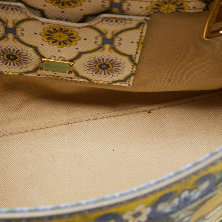 Pre Owned Dolce & Gabbana Multicolor Lemon Print Leather Medium Miss Sicily Top Handle Bag