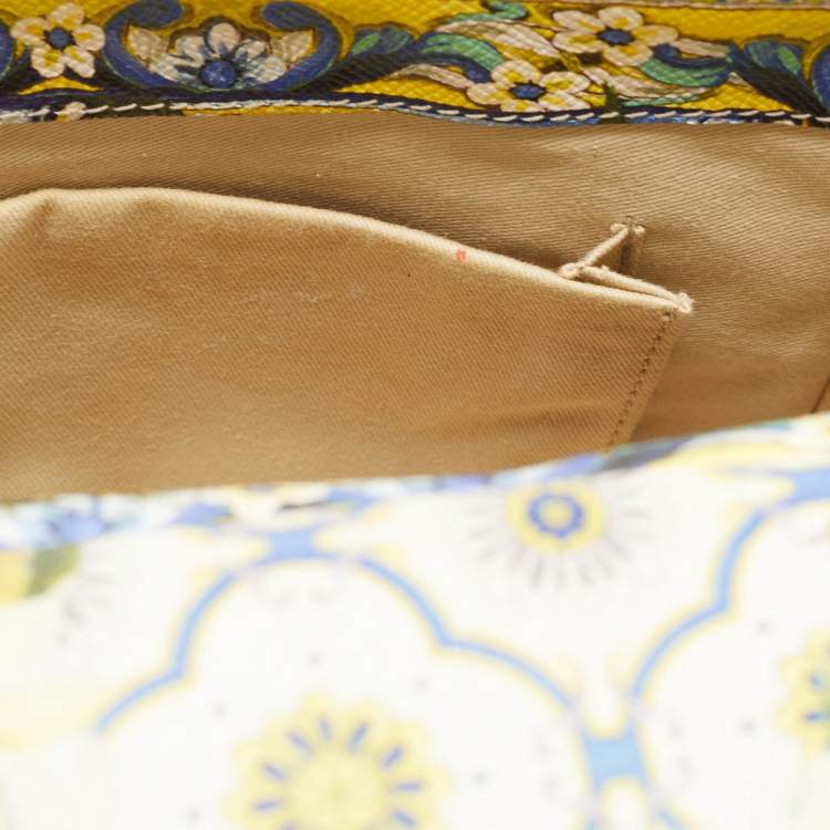 Pre Owned Dolce & Gabbana Multicolor Lemon Print Leather Medium Miss Sicily Top Handle Bag