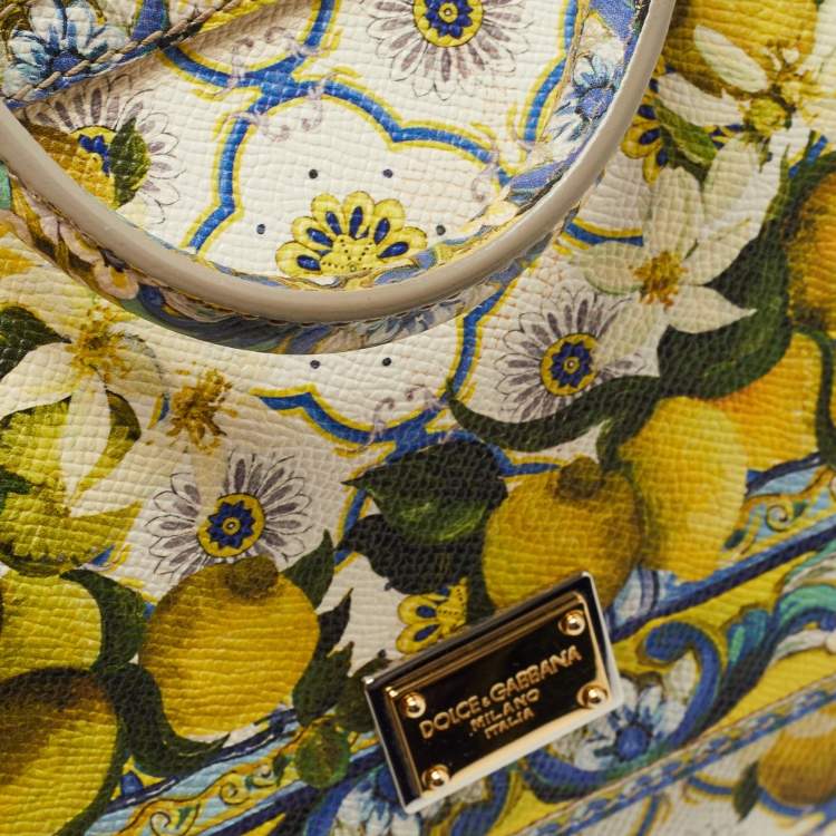 Pre Owned Dolce & Gabbana Multicolor Lemon Print Leather Medium Miss Sicily Top Handle Bag