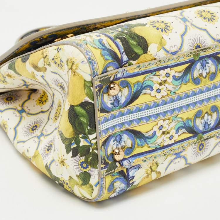 Pre Owned Dolce & Gabbana Multicolor Lemon Print Leather Medium Miss Sicily Top Handle Bag