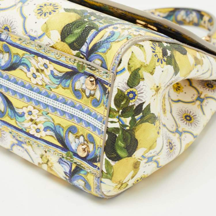 Pre Owned Dolce & Gabbana Multicolor Lemon Print Leather Medium Miss Sicily Top Handle Bag