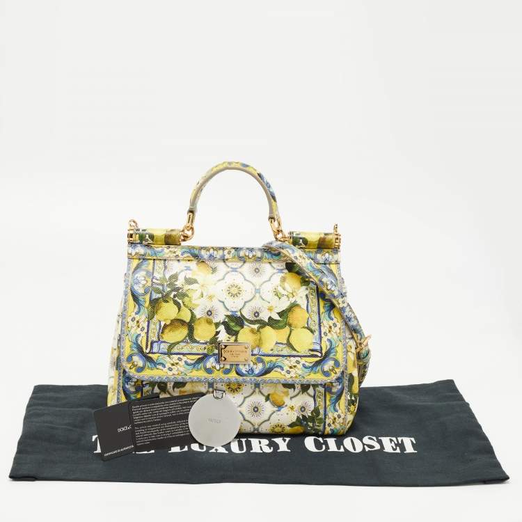 Pre Owned Dolce & Gabbana Multicolor Lemon Print Leather Medium Miss Sicily Top Handle Bag