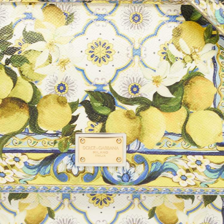 Pre Owned Dolce & Gabbana Multicolor Lemon Print Leather Medium Miss Sicily Top Handle Bag