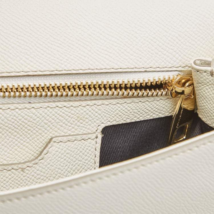 Pre Owned Dolce & Gabbana White Floral Print Leather Medium Miss Sicily Top Handle Bag