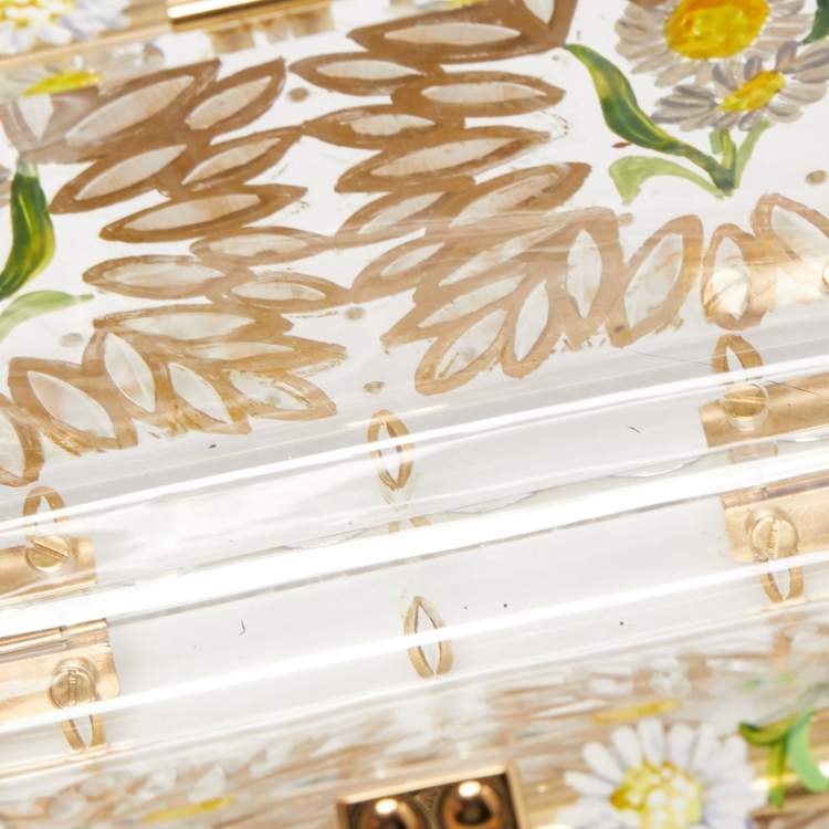 Pre Owned Dolce & Gabbana Gold/Clear Daisy Print Plexiglass Box Clutch