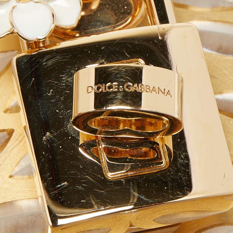 Pre Owned Dolce & Gabbana Gold/Clear Daisy Print Plexiglass Box Clutch