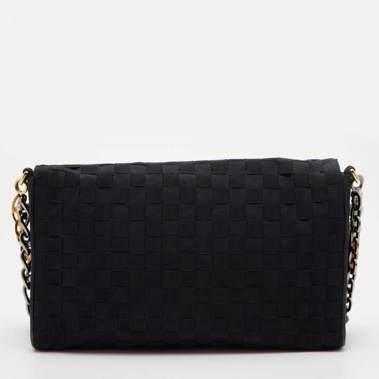 Pre Owned Dolce & Gabbana Black Woven Fabric and Leather Miss Charles Shoulder Bag