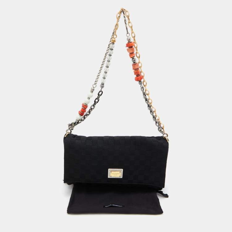 Pre Owned Dolce & Gabbana Black Woven Fabric and Leather Miss Charles Shoulder Bag