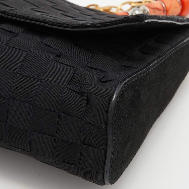 Pre Owned Dolce & Gabbana Black Woven Fabric and Leather Miss Charles Shoulder Bag