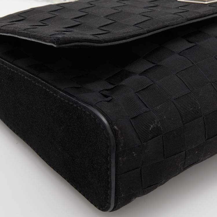 Pre Owned Dolce & Gabbana Black Woven Fabric and Leather Miss Charles Shoulder Bag