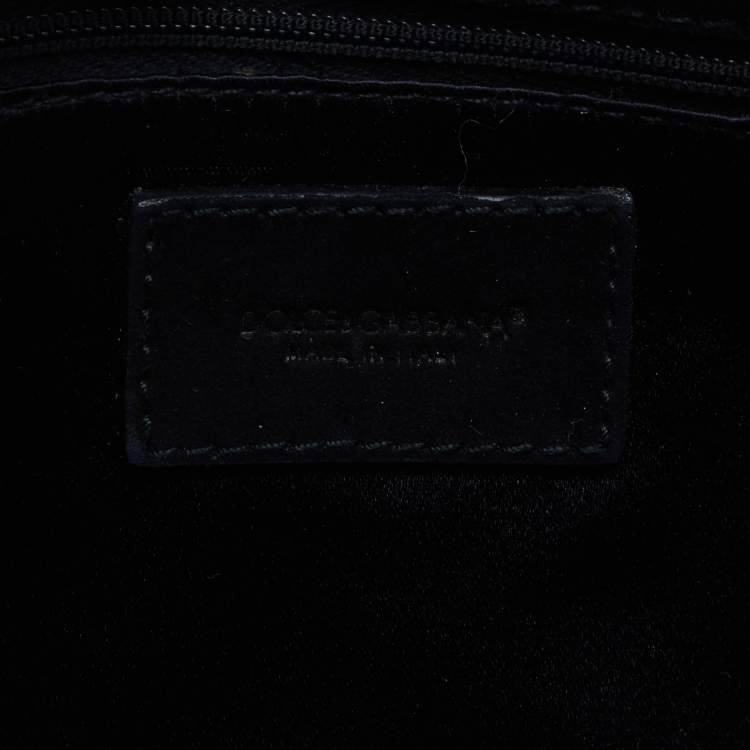 Pre Owned Dolce & Gabbana Black Woven Fabric and Leather Miss Charles Shoulder Bag