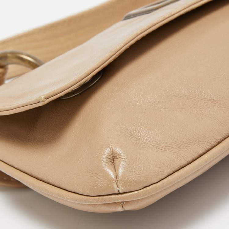 Pre Owned D&G Beige Leather Logo Pochette Bag