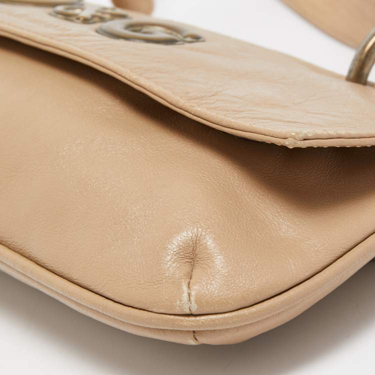 Pre Owned D&G Beige Leather Logo Pochette Bag