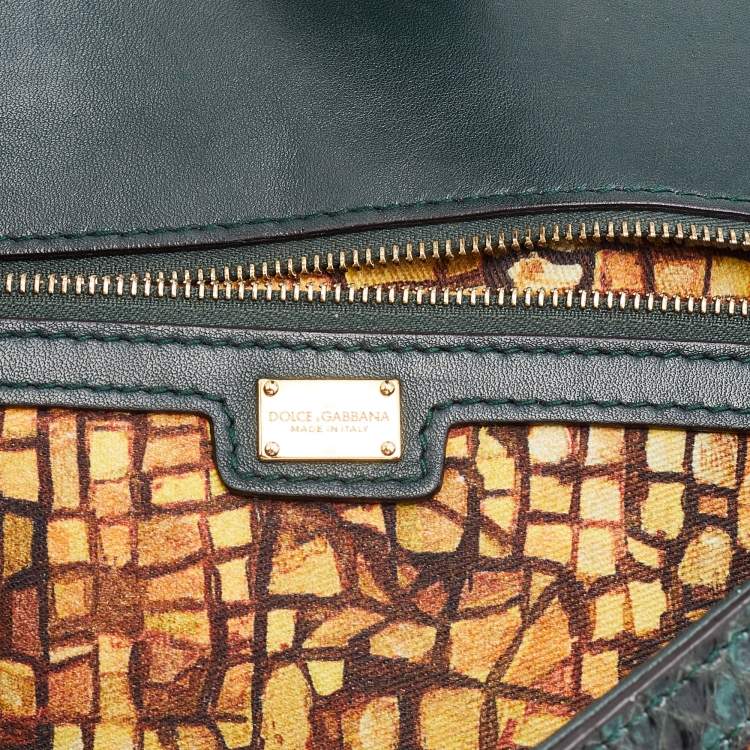 Pre Owned Dolce & Gabbana Multicolor Printed Canvas and Watersnake Leather Large Miss Sicily Top Handle Bag