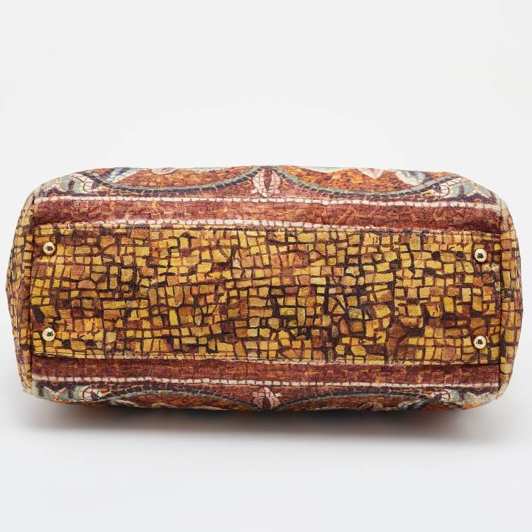 Pre Owned Dolce & Gabbana Multicolor Printed Canvas and Watersnake Leather Large Miss Sicily Top Handle Bag