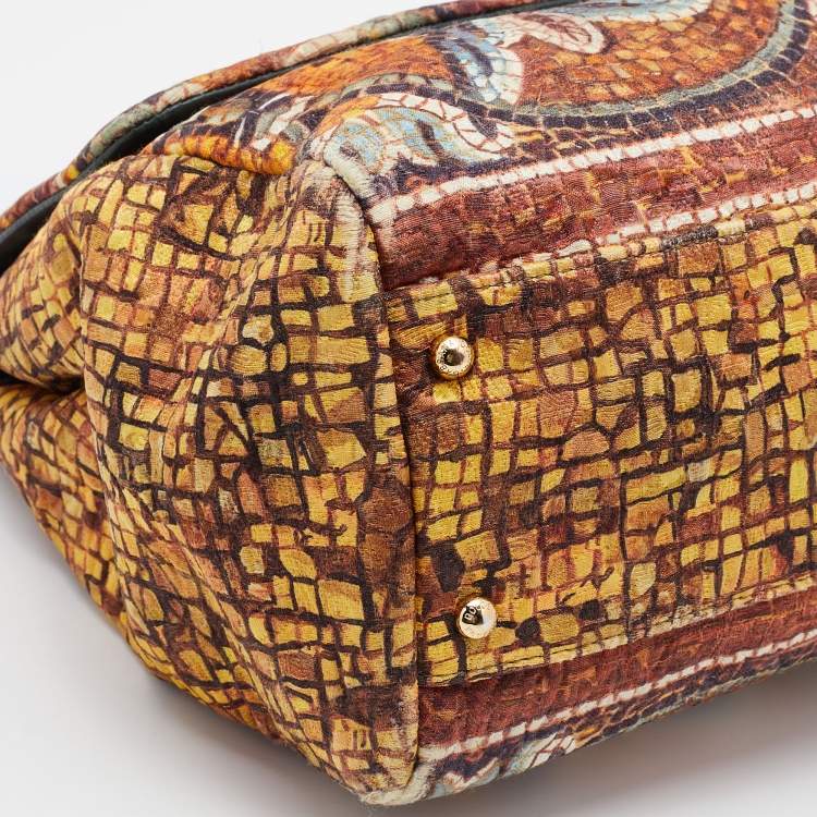 Pre Owned Dolce & Gabbana Multicolor Printed Canvas and Watersnake Leather Large Miss Sicily Top Handle Bag