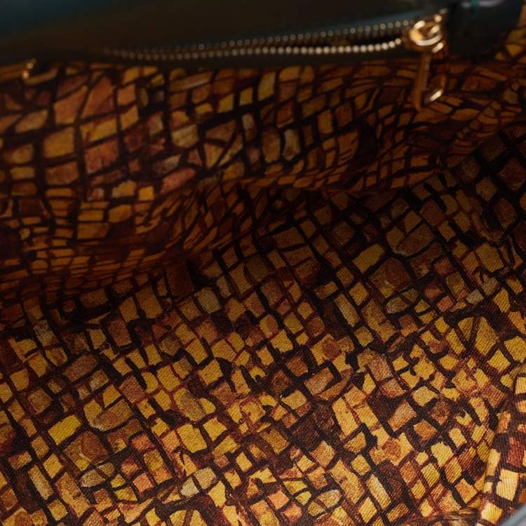 Pre Owned Dolce & Gabbana Multicolor Printed Canvas and Watersnake Leather Large Miss Sicily Top Handle Bag