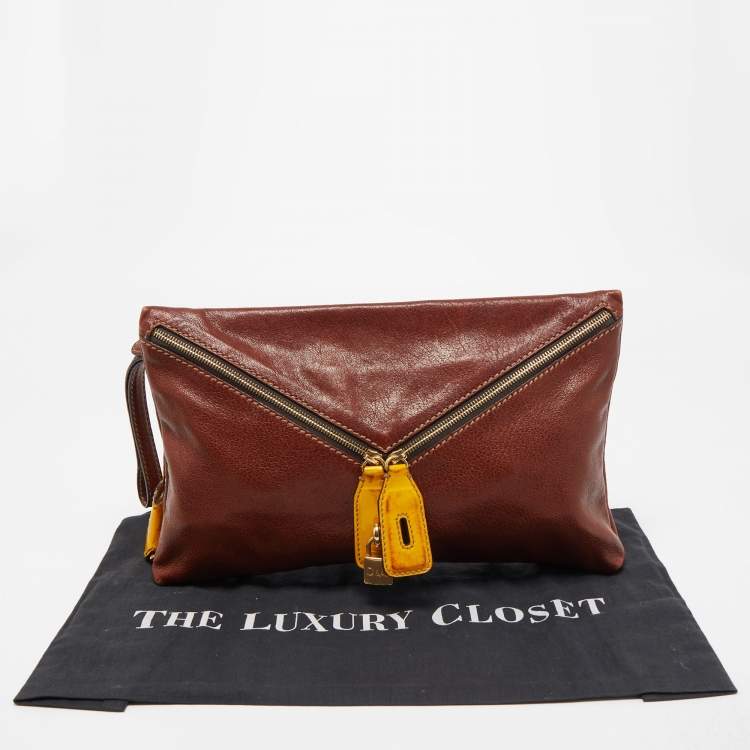 Pre Owned D&G Brown/Yellow Leather Micol Wristler Clutch