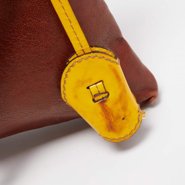 Pre Owned D&G Brown/Yellow Leather Micol Wristler Clutch